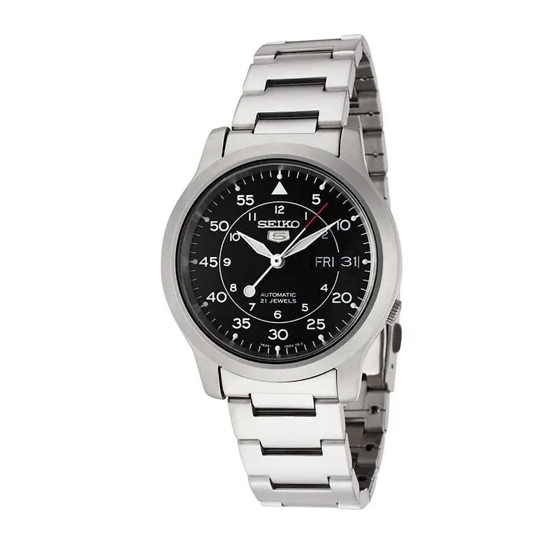 Seiko 5 Black Dial Silver-tone Automatic Men's Watch- SNK809K1